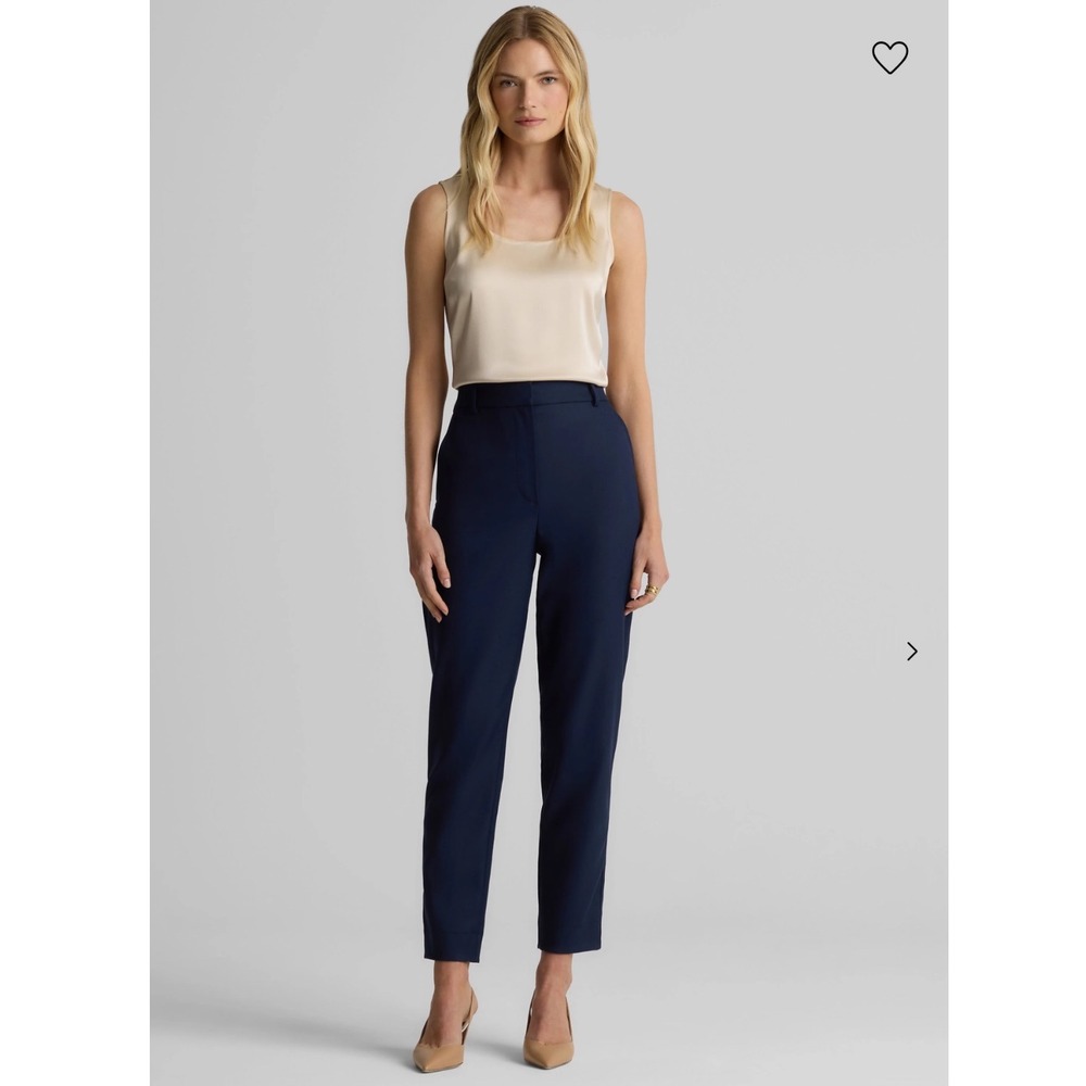 ST. JOHN Women's Size 14 Navy Blue Wool Blend Straight Leg Dress Pants Career